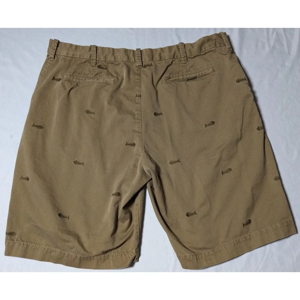 OLD NAVY‎ SURPLUS Co FISH BONE GEO Men 40x11 Cotton Brown Embroidered Shorts